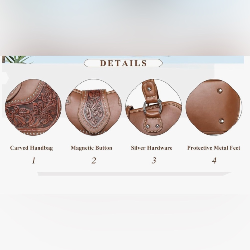 Montana West Brown Shoulder Bag with Tooled Leather Detailing - Picture 8 of 11